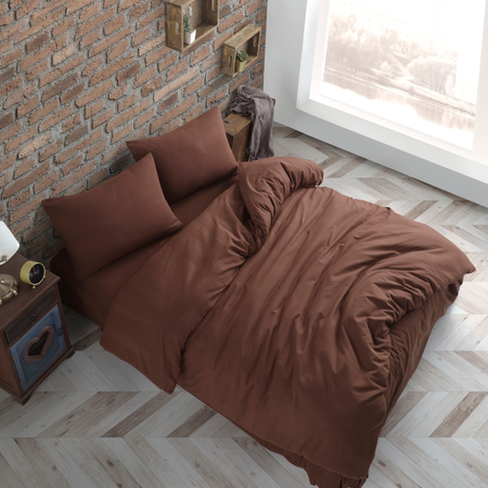 Комплект постельного белья ATLASPLUS размер Евро ранфорс хлопок коричневый