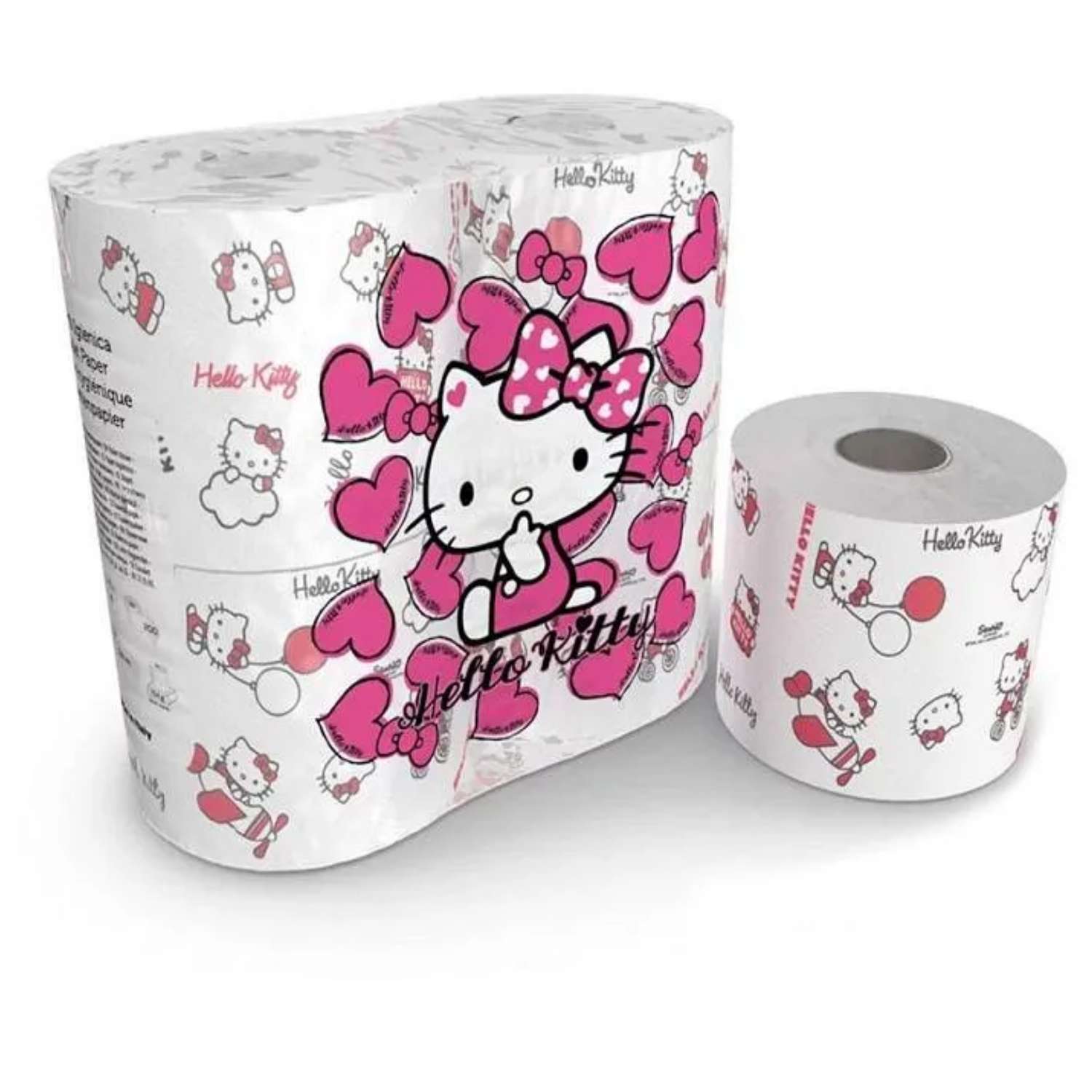 Туалетная бумага World cart с рисунком Hello Kitty 3 слоя 4 рулона по 200 листов - фото 1