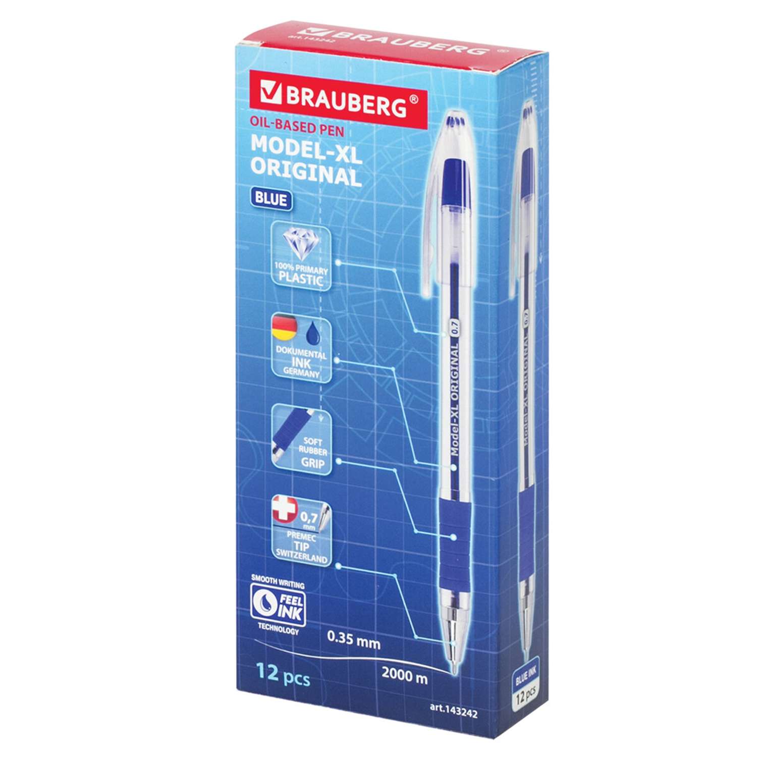 Ручка шариковая Brauberg маслянная с грипом Model-XL Original 12шт синяя - фото 5