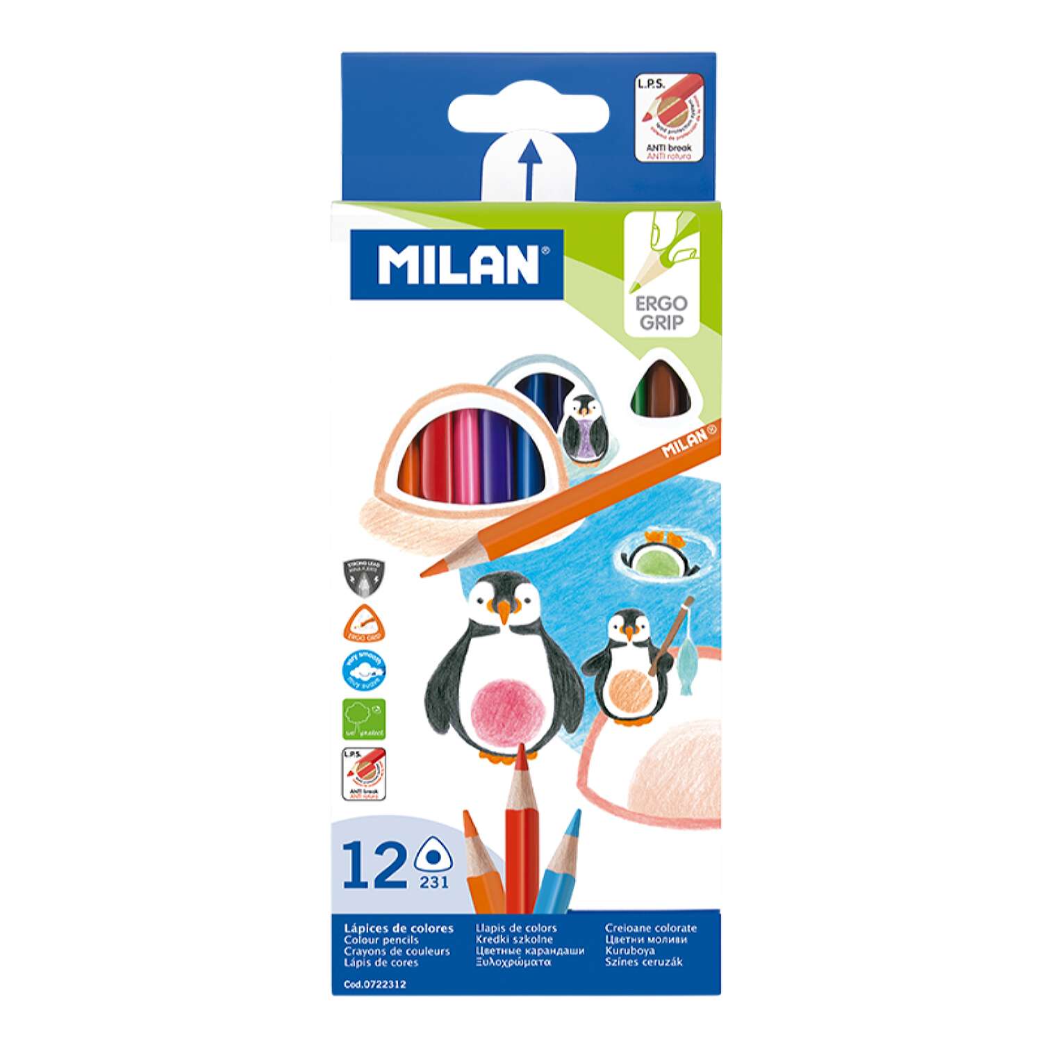 Набор цветных карандашей MILAN 12 шт трехгранный корпус в картонной упаковке - фото 1