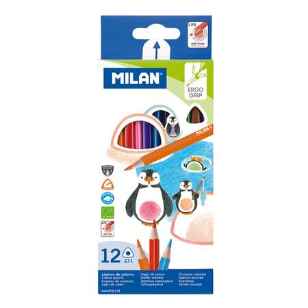 Набор цветных карандашей MILAN 12 шт трехгранный корпус в картонной упаковке