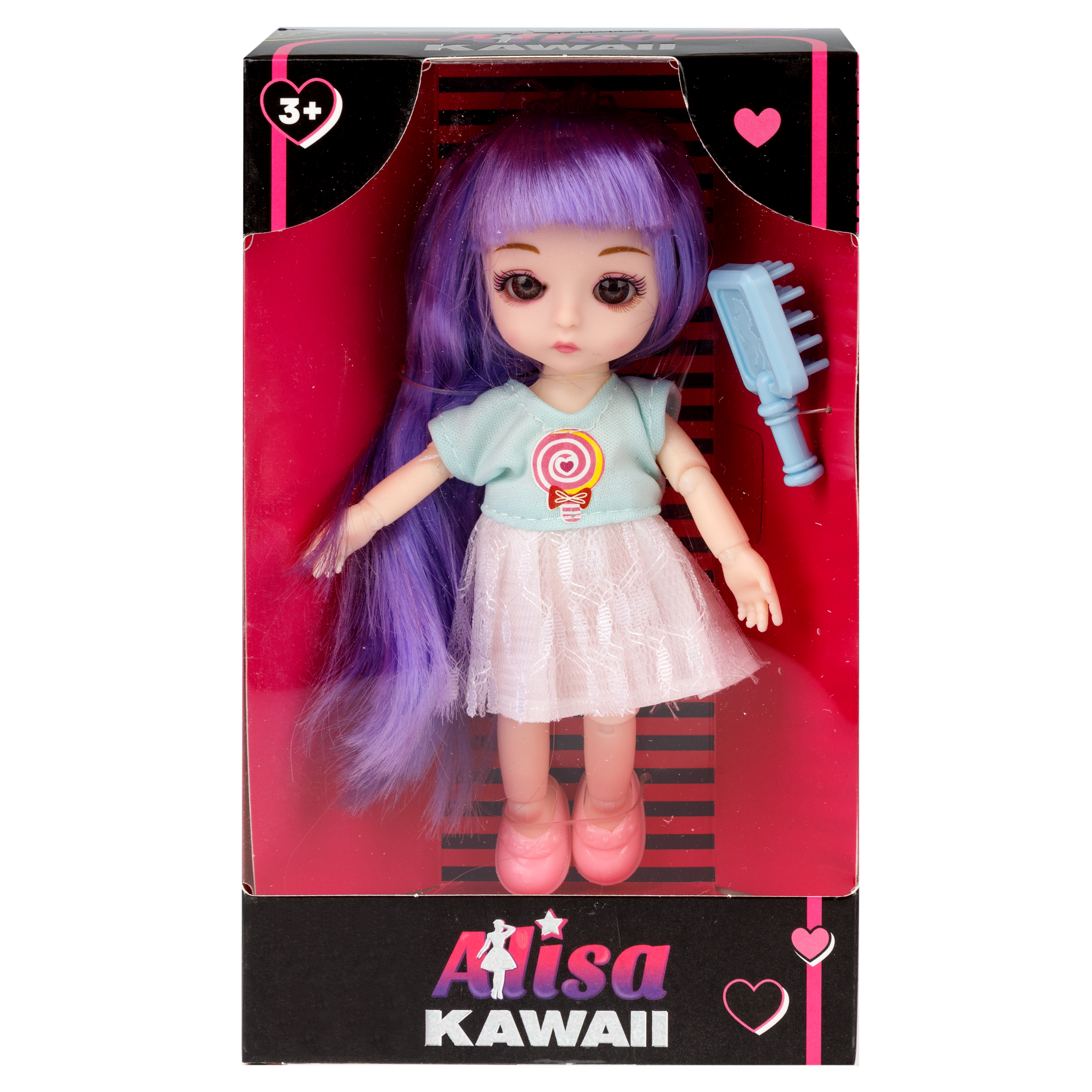 Кукла шарнирная 15 см 1TOY Alisa Kawaii mini с фиолетовыми волосами и расчёской Т24352 - фото 16