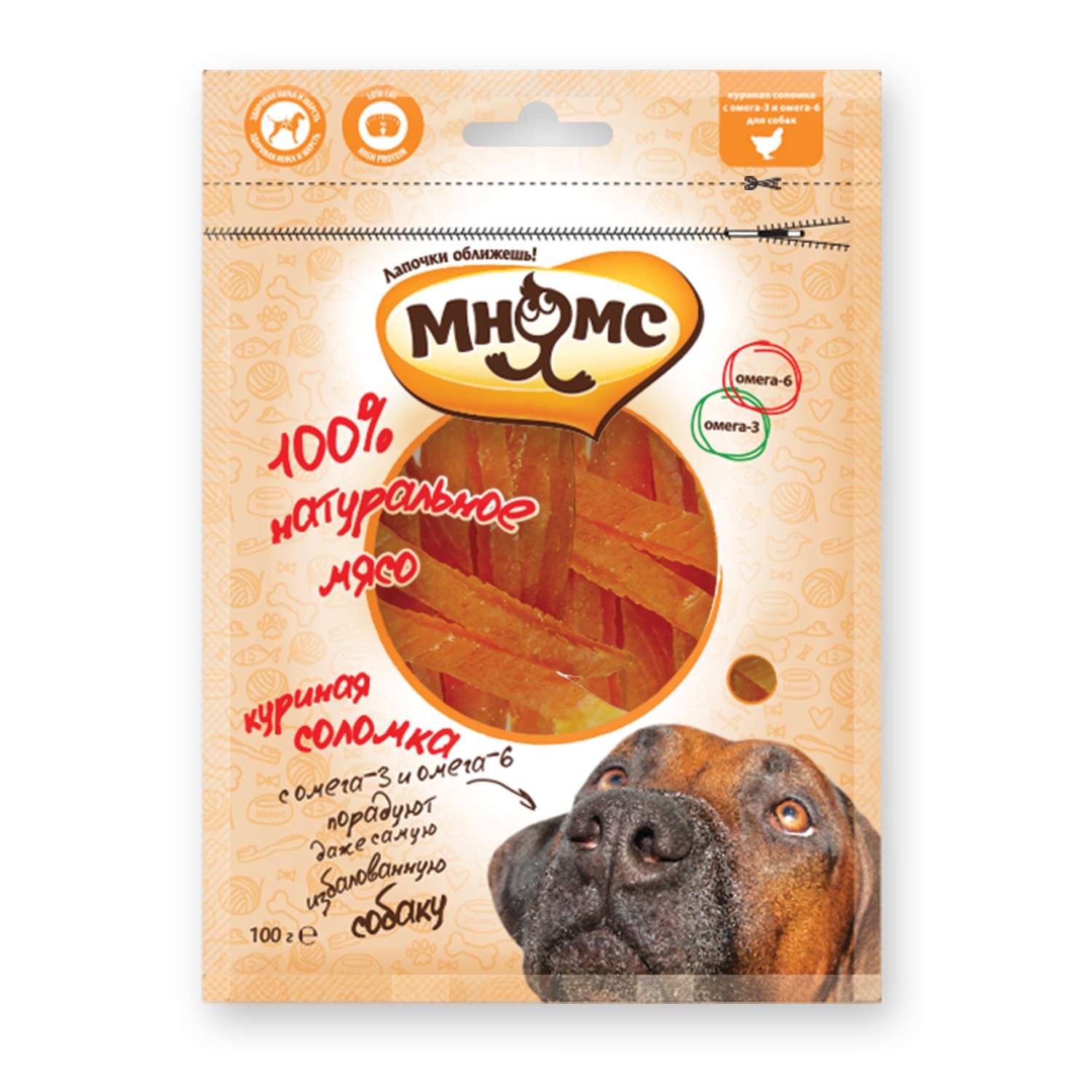 Лакомство для собак Мнямс Куриная соломка с омега-3 омега-6 100г - фото 1