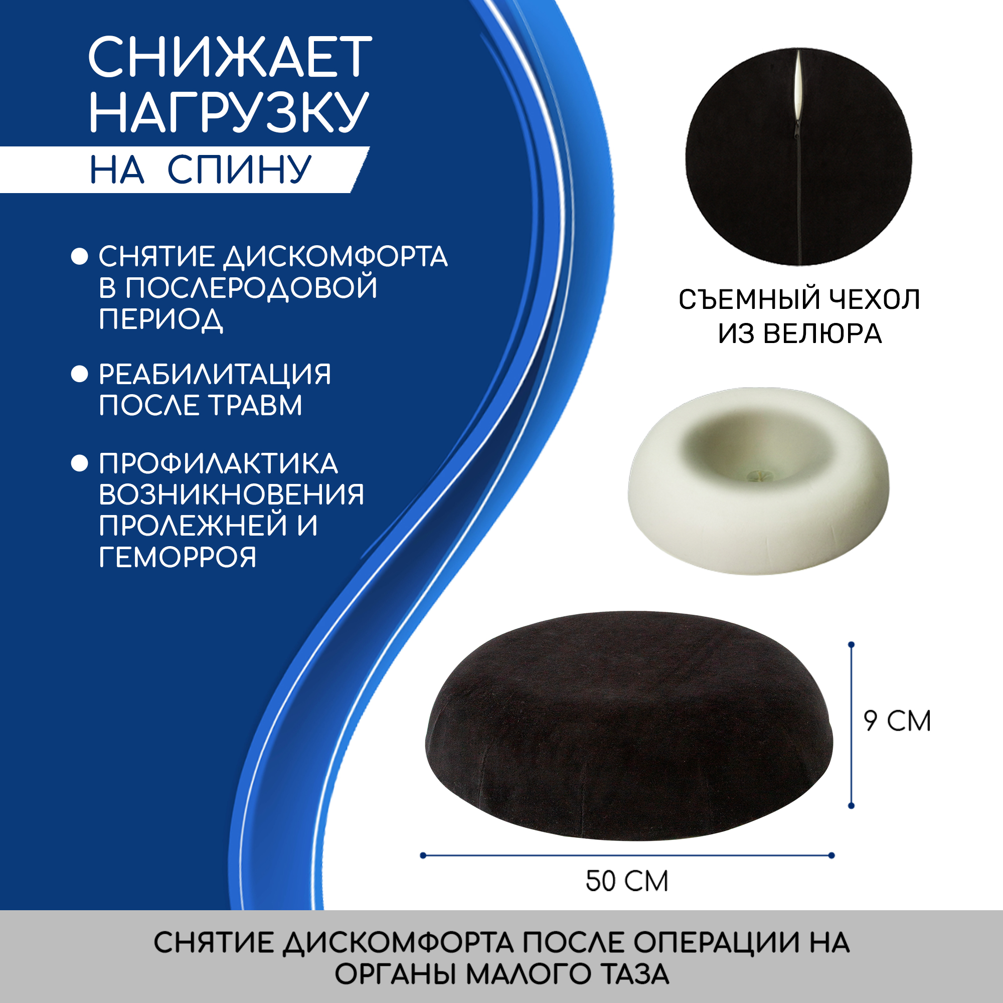 Подушка-кольцо AMARO HOME ортопедическая Donut 50х50х9 см чёрная - фото 4