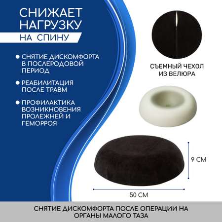 Подушка-кольцо AMARO HOME ортопедическая Donut 50х50х9 см чёрная