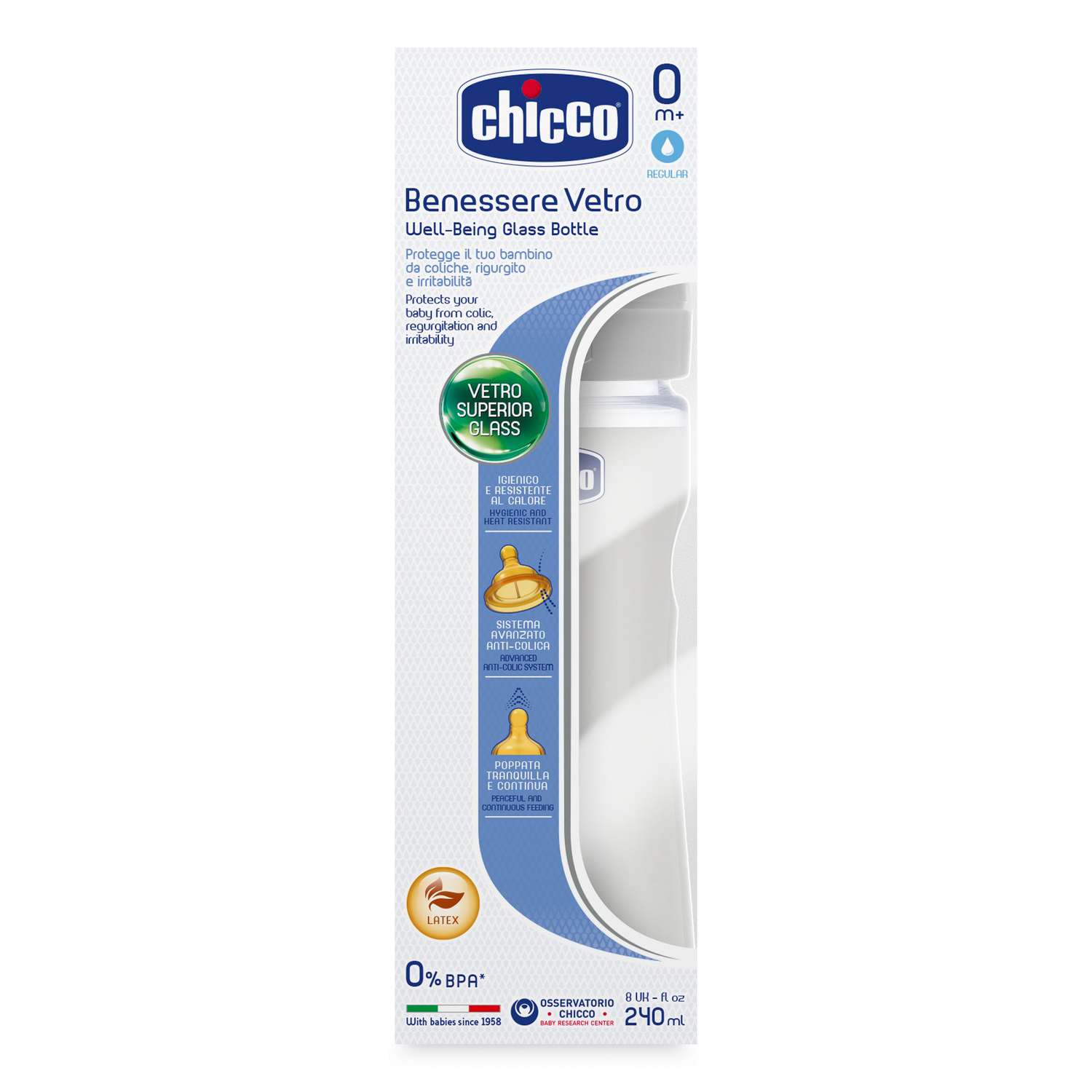 Бутылочка Chicco Well-Being Glass 240мл с 0месяцев 310205110 - фото 2