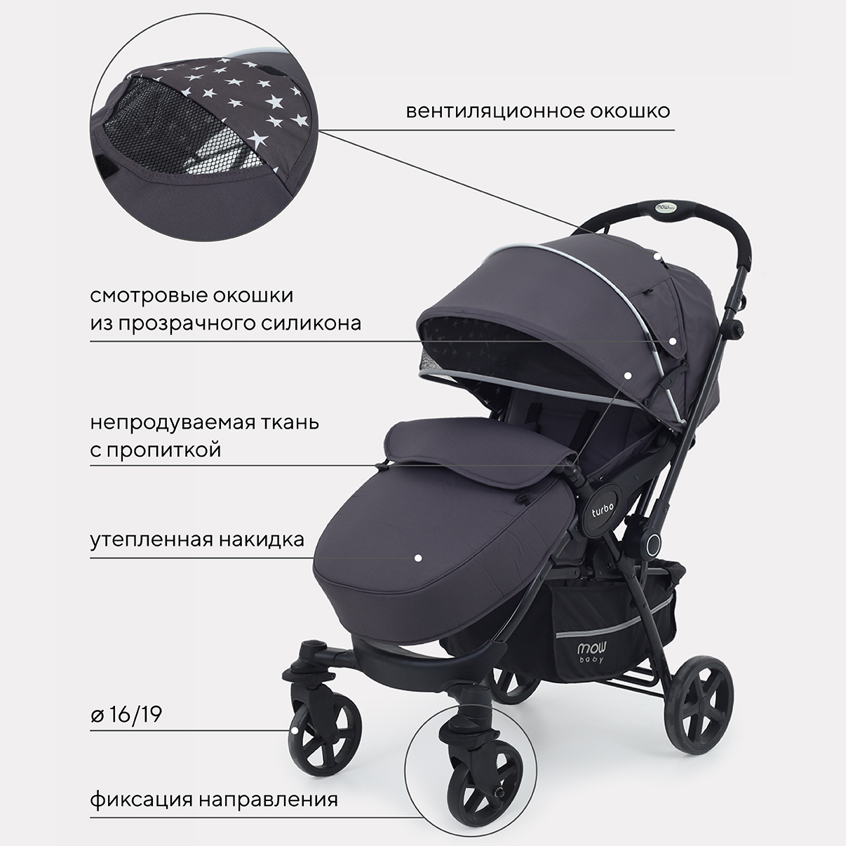 Коляска детская прогулочная MOWbaby TURBO MB020 Carbon - фото 3