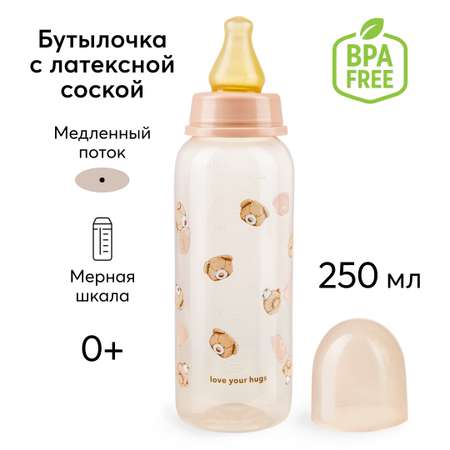 Бутылочка для кормления Happy Baby с латексной соской медленный поток 250 мл мишка