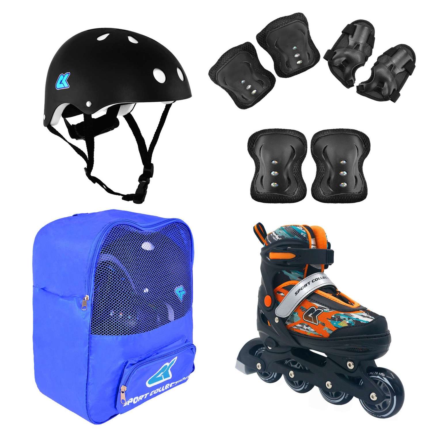 Набор роликовые коньки Sport Collection раздвижные Set Fantom Orange шлем и набор защиты в сумке размер S 29-32 - фото 1