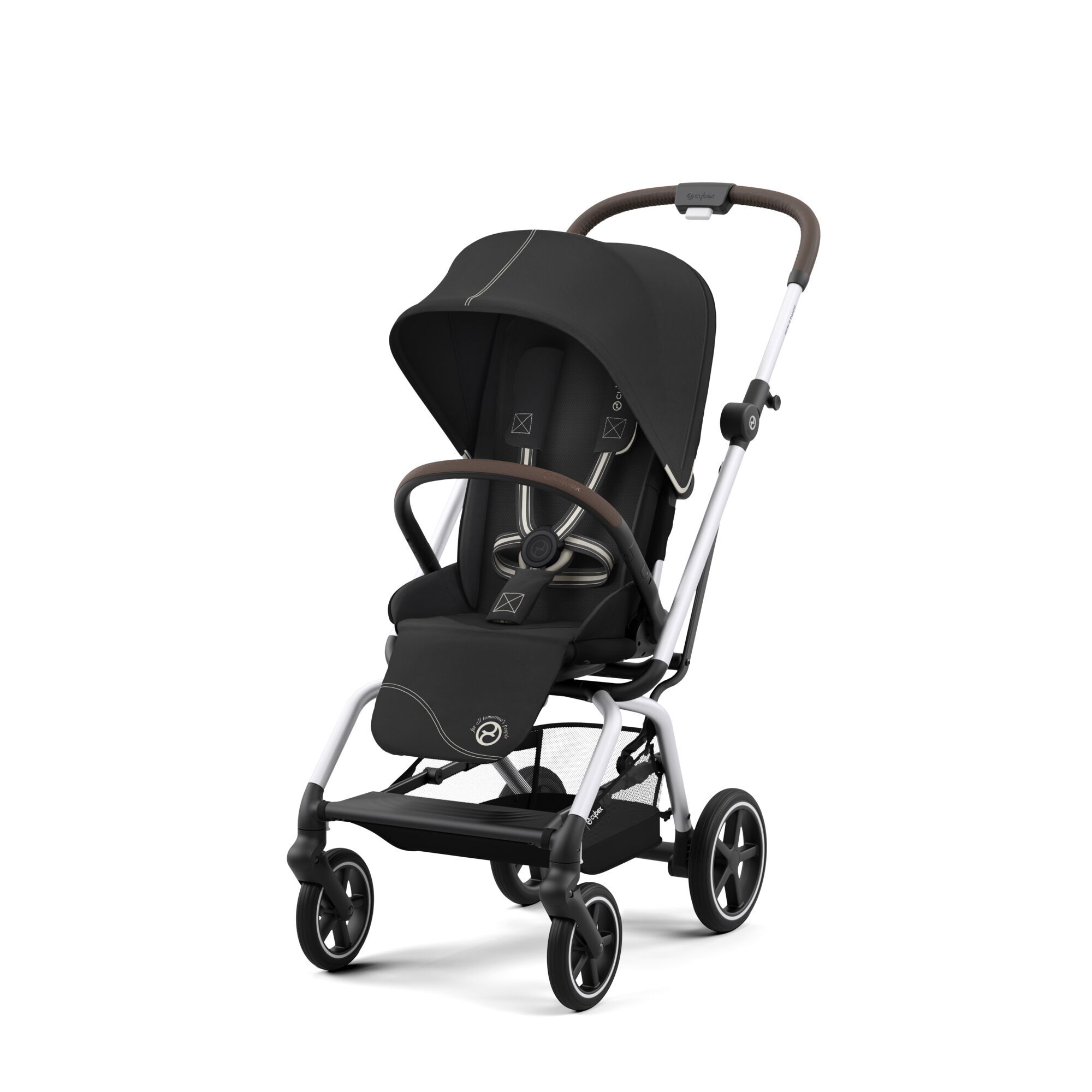 Коляская детская Cybex Eezy S Twist+ 2 SLV Moon Black с дождевиком и бампером - фото 2