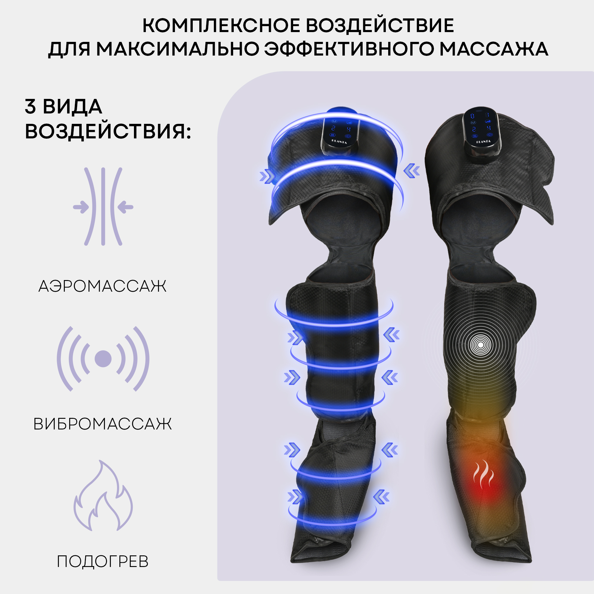 Компрессионный массажер Planta для ног беспроводной MFC-150 лимфодренажный с подогревом - фото 4