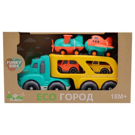 Игрушка Funky Toys Эко-машинка грузовик грузовик с 4 машинками Желтый 32 см FT0416368