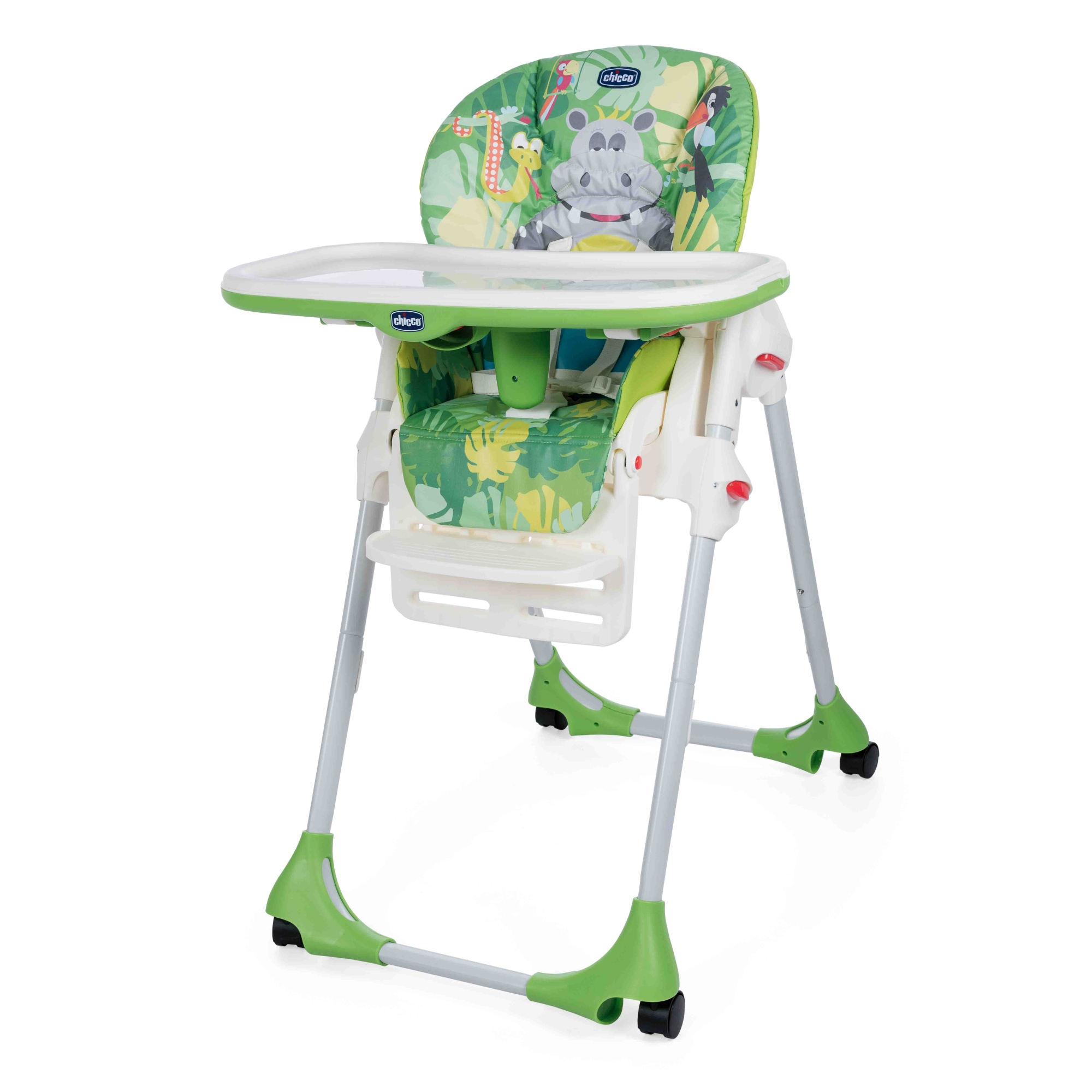 Стульчик CHICCO для кормления Polly 2 in 1 Easy Happy Jungle 4 колеса 06079212640180 - фото 1