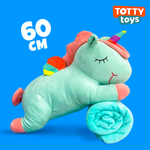 Мягкая игрушка TOTTY TOYS единорог с пледом внутри 3 в 1 зеленый 60 см подушка антистресс