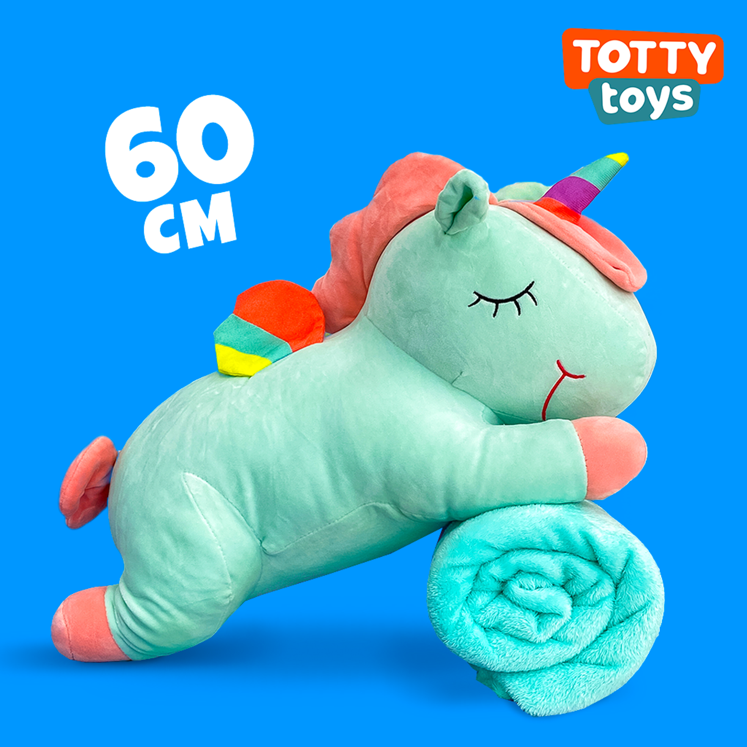 Мягкая игрушка TOTTY TOYS единорог с пледом внутри 3 в 1 зеленый 60 см подушка антистресс - фото 1