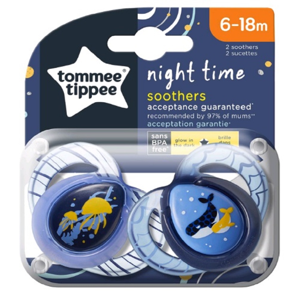 Пустышка Tommee tippee силиконовая ночная Night Time 6-18 мес. 2 шт. - фото 1