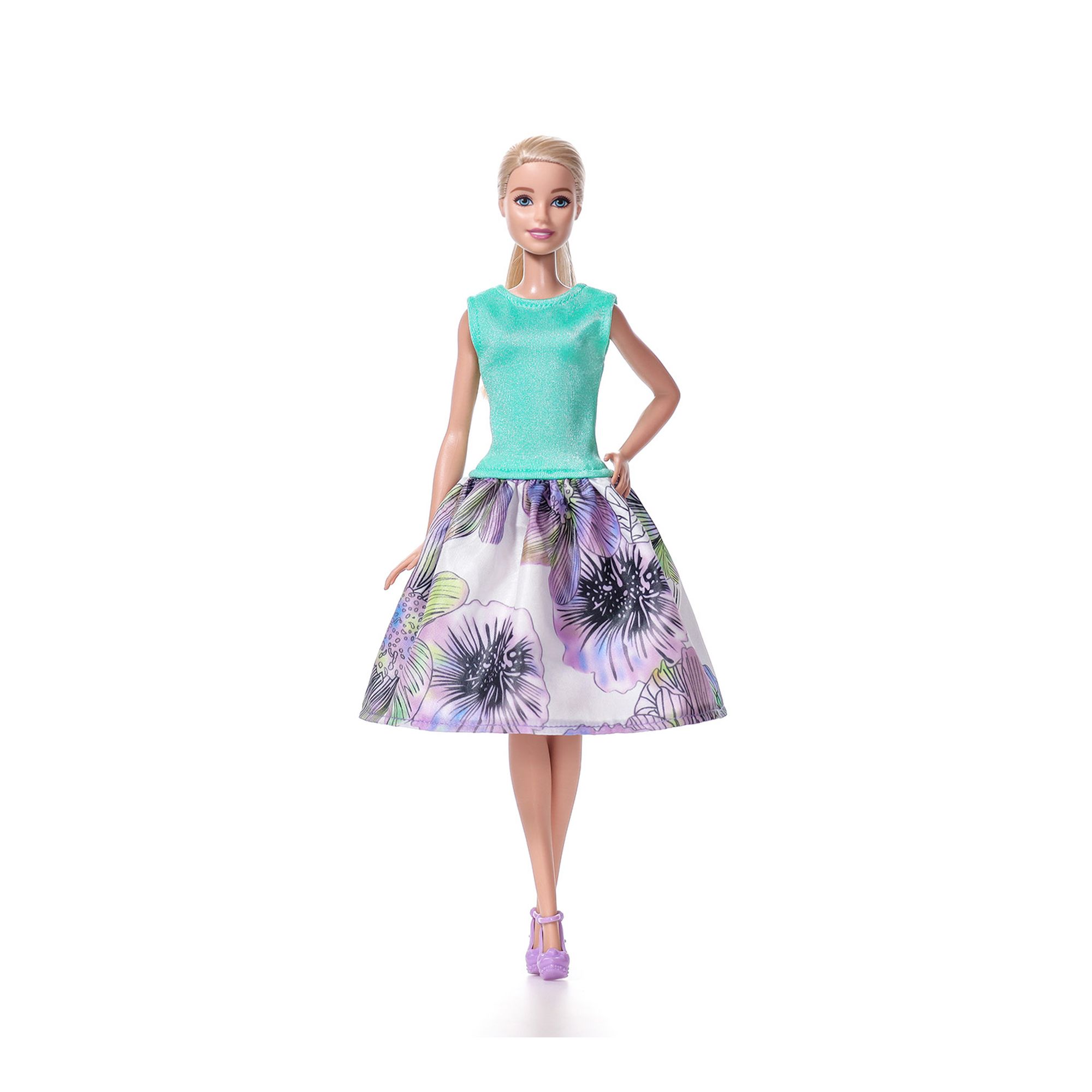 Одежда для кукол VIANA типа Барби платье и аксессуар цвет бирюза 128.19.7 - фото 2