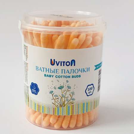 Ватные палочки Uviton для новорожденных и для макияжа 100шт. персиковые