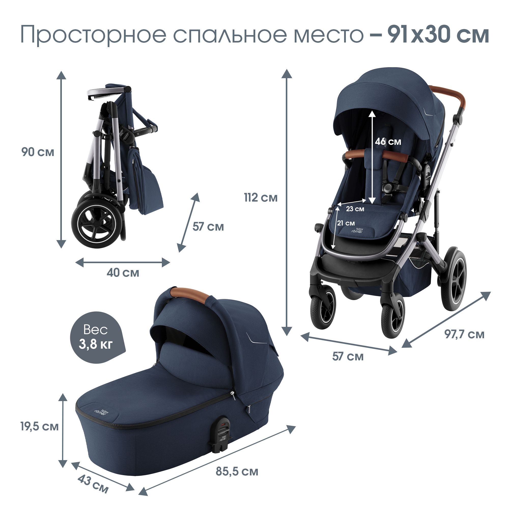 Коляска Britax Roemer 2 в 1 Smile 5Z Night Blue - фото 13