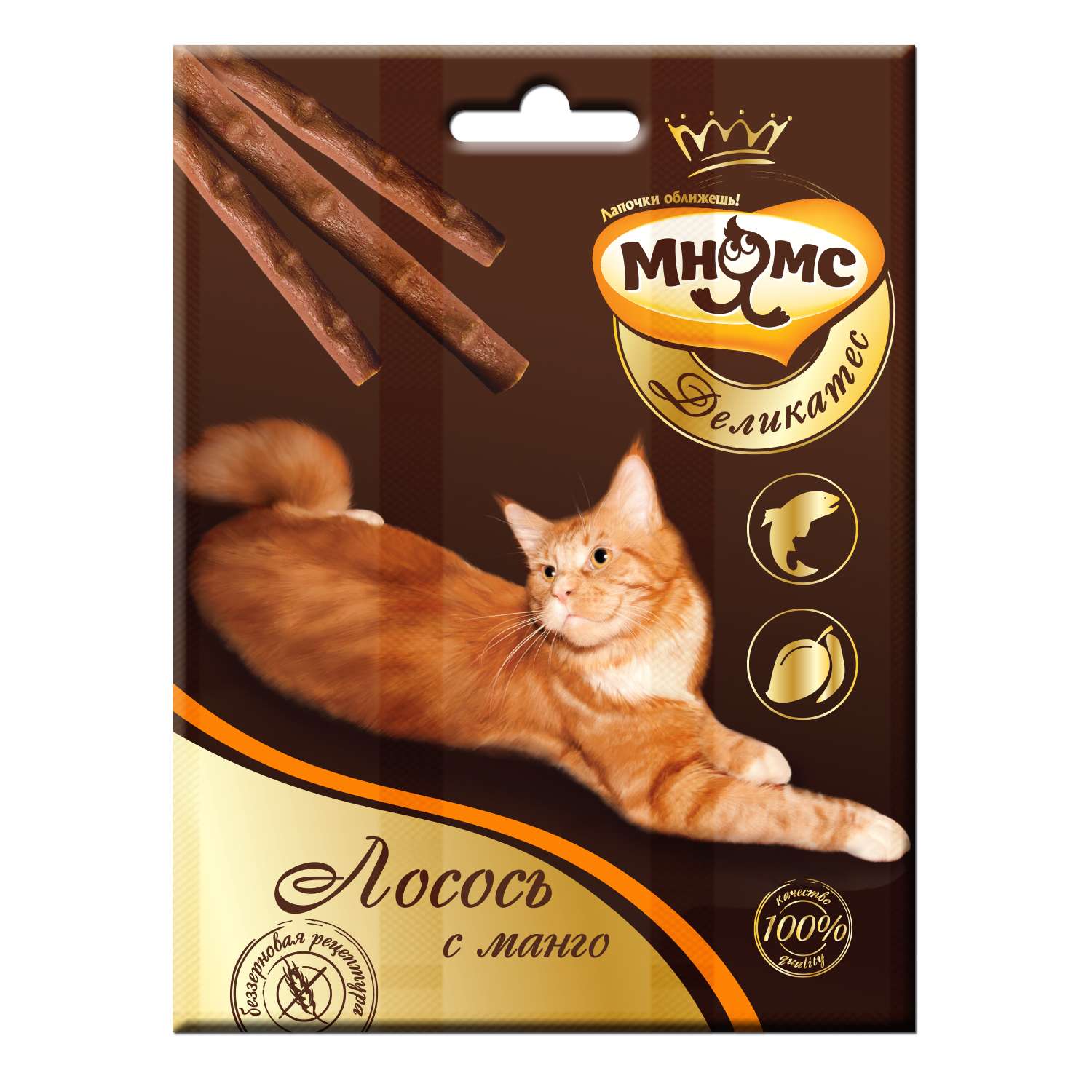 Лакомство для кошек Мнямс Деликатес лакомые палочки с лососем и манго 4г 3шт - фото 1