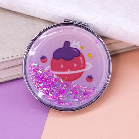 Зеркало карманное iLikeGift Fuit strawberry purple с увеличением