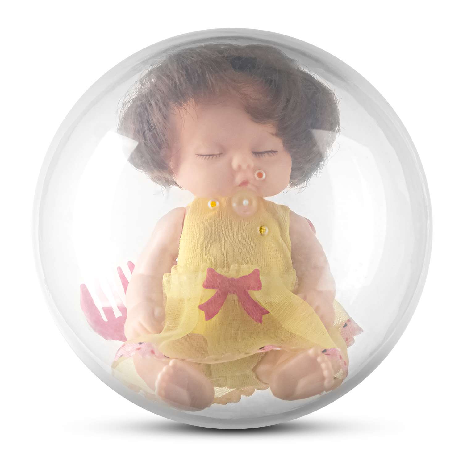 Кукла-младенец DollyToy с расчёской 11.5 см в шаре желтый DOL0804-114//желтый - фото 2