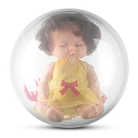 Кукла-младенец DollyToy с расчёской 11.5 см в шаре желтый