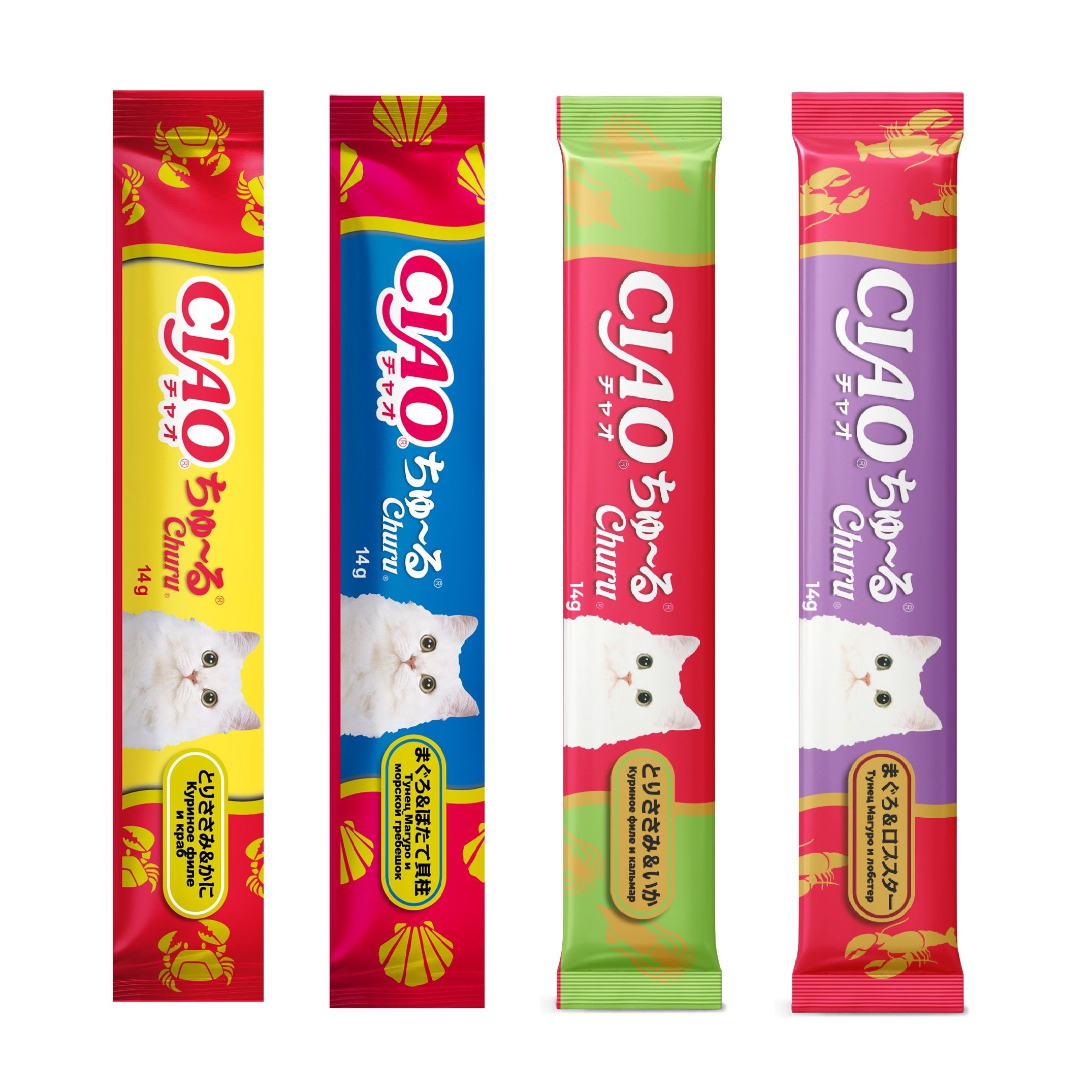 Лакомство для кошек INABA Ciao Churu 14г*20шт ассорти с морепродуктами - фото 2