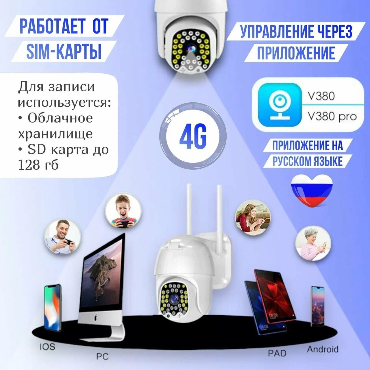 Камера видеонаблюдения Wi-Fi CASTLELADY поворотная с динамиком 8MP-4G - фото 7