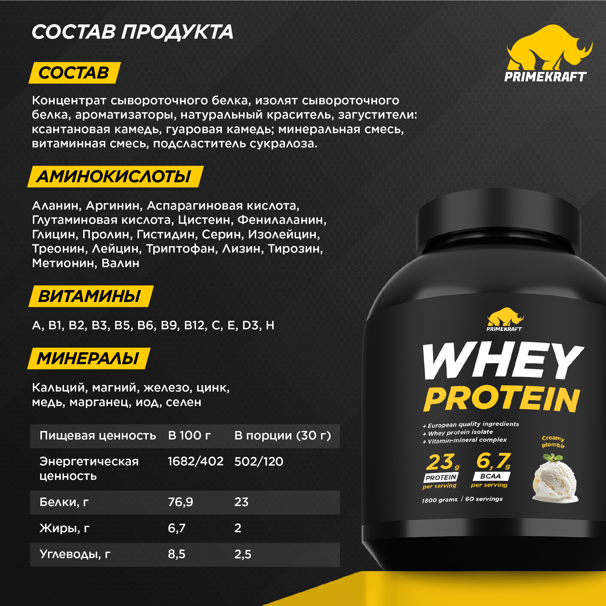 Whey 1800г Prime Kraft Сливочный пломбир - фото 2