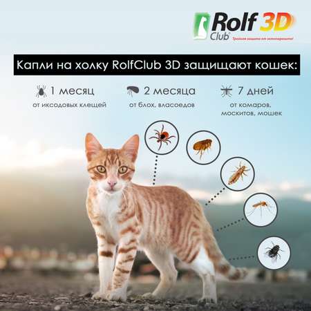 Капли для кошек RolfClub3D 8-15кг от блох и клещей 1.5мл
