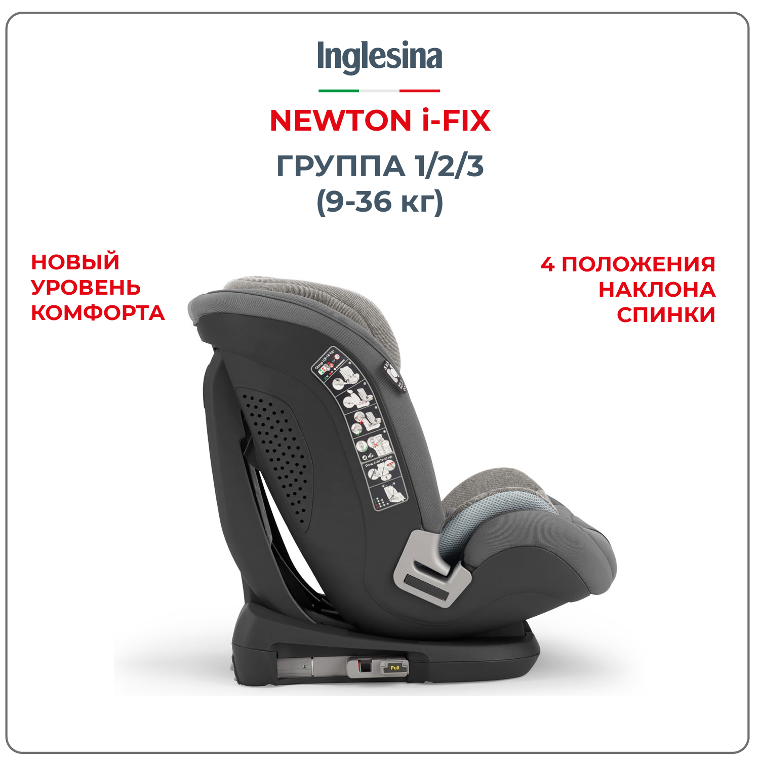 Автокресло Inglesina Newton I-fix группа 1 2 3 9-36 кг цвет Vulcan Black - фото 4