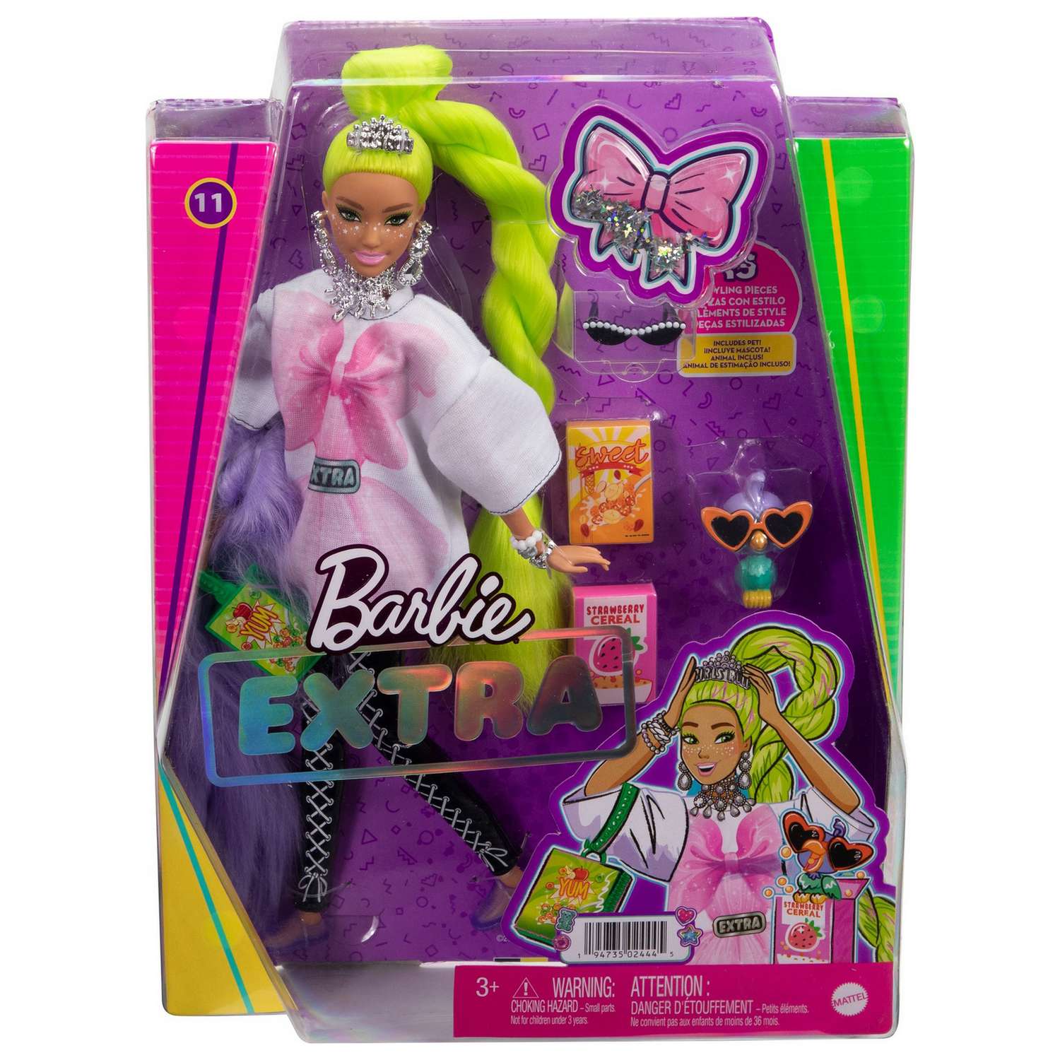 Кукла Barbie Экстра с зелеными неоновыми волосами HDJ44 купить по цене  26790 ₸ в интернет-магазине Детский мир