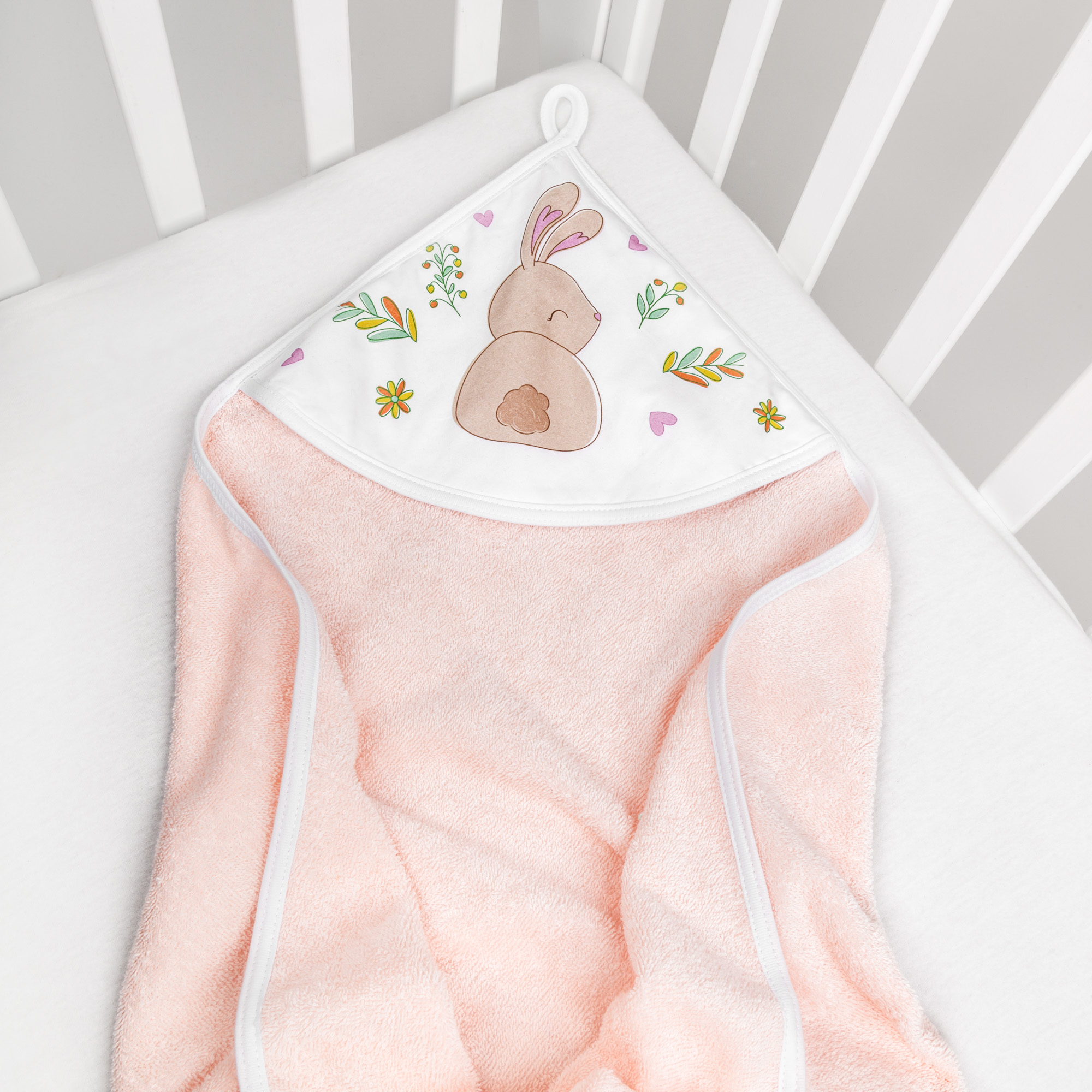 Полотенце AmaroBaby с уголком Wash Rabbit 90х90 см розовое - фото 4