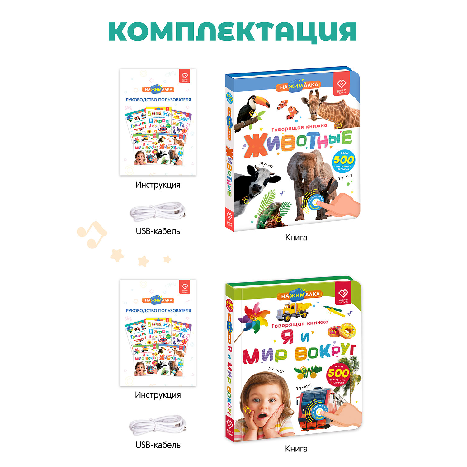 Комплект говорящих книжек BertToys Нажималок: Животные + Я и Мир Вокруг - фото 12