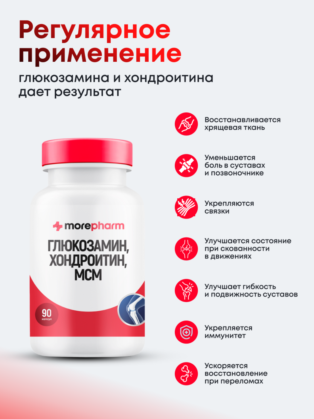 БАД morepharm Глюкозамин хондроитин с Mсм добавка для суставов и связок - фото 1