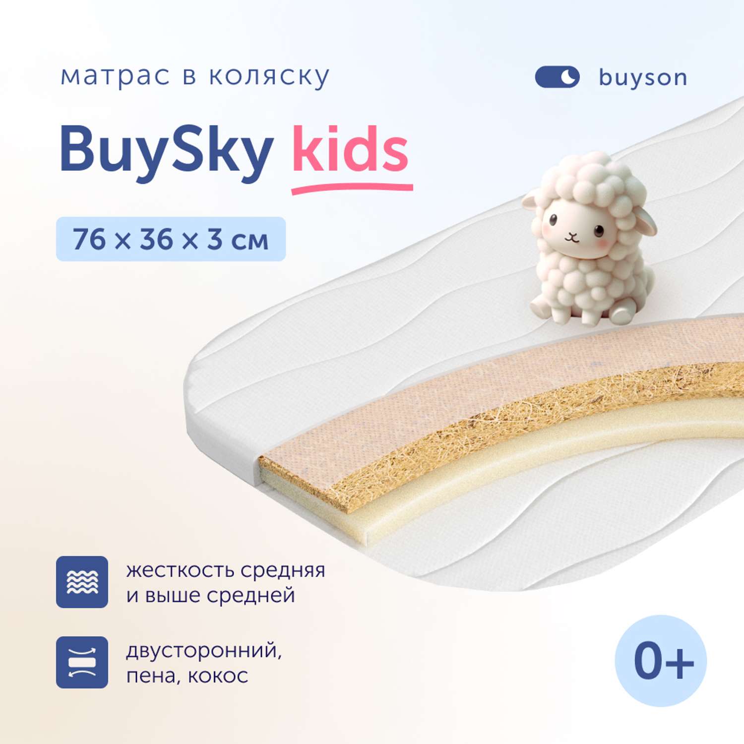 Матрас в коляску buyson BuySky для новорожденных 76x36 см MT076*0360003292267 - фото 1