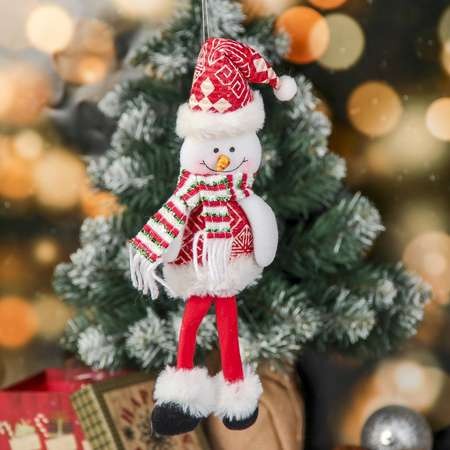 Мягкая игрушка Зимнее волшебство «Снеговик с узорами» 8х30 см бело-красный