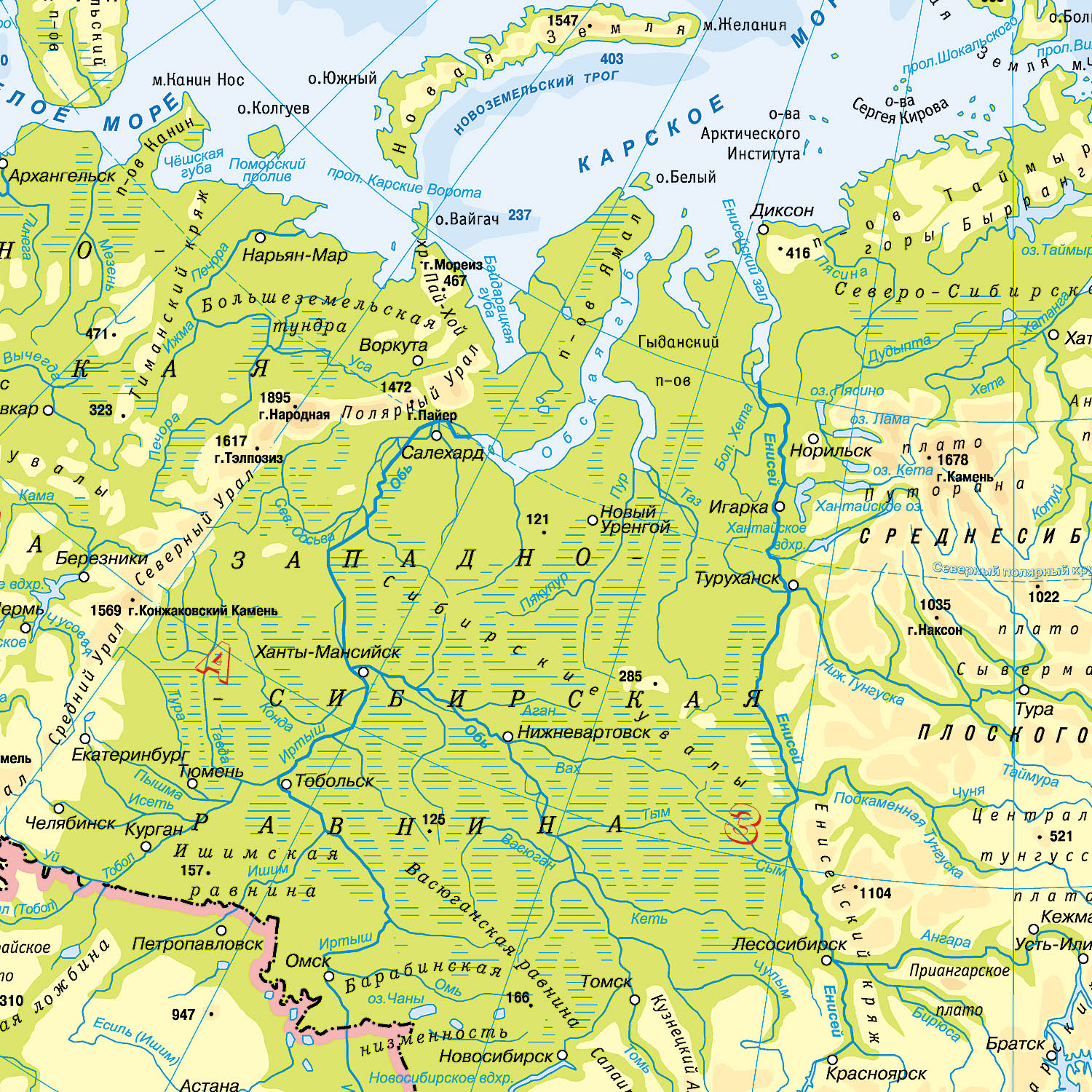 Карта России РУЗ Ко Физическая. Российская Федерация. Новые границы РФ. - фото 4