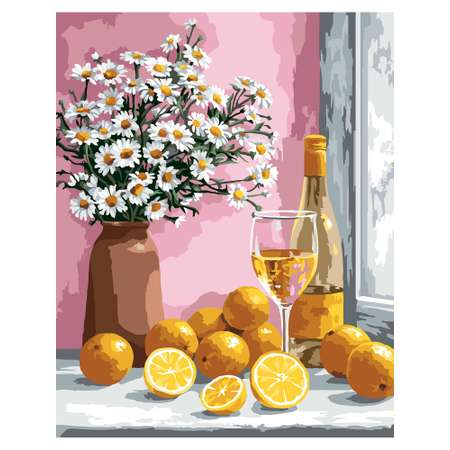 Картина по номерам Art on Canvas холст на деревянном подрамнике 40х50 см Ромашки и апельсины
