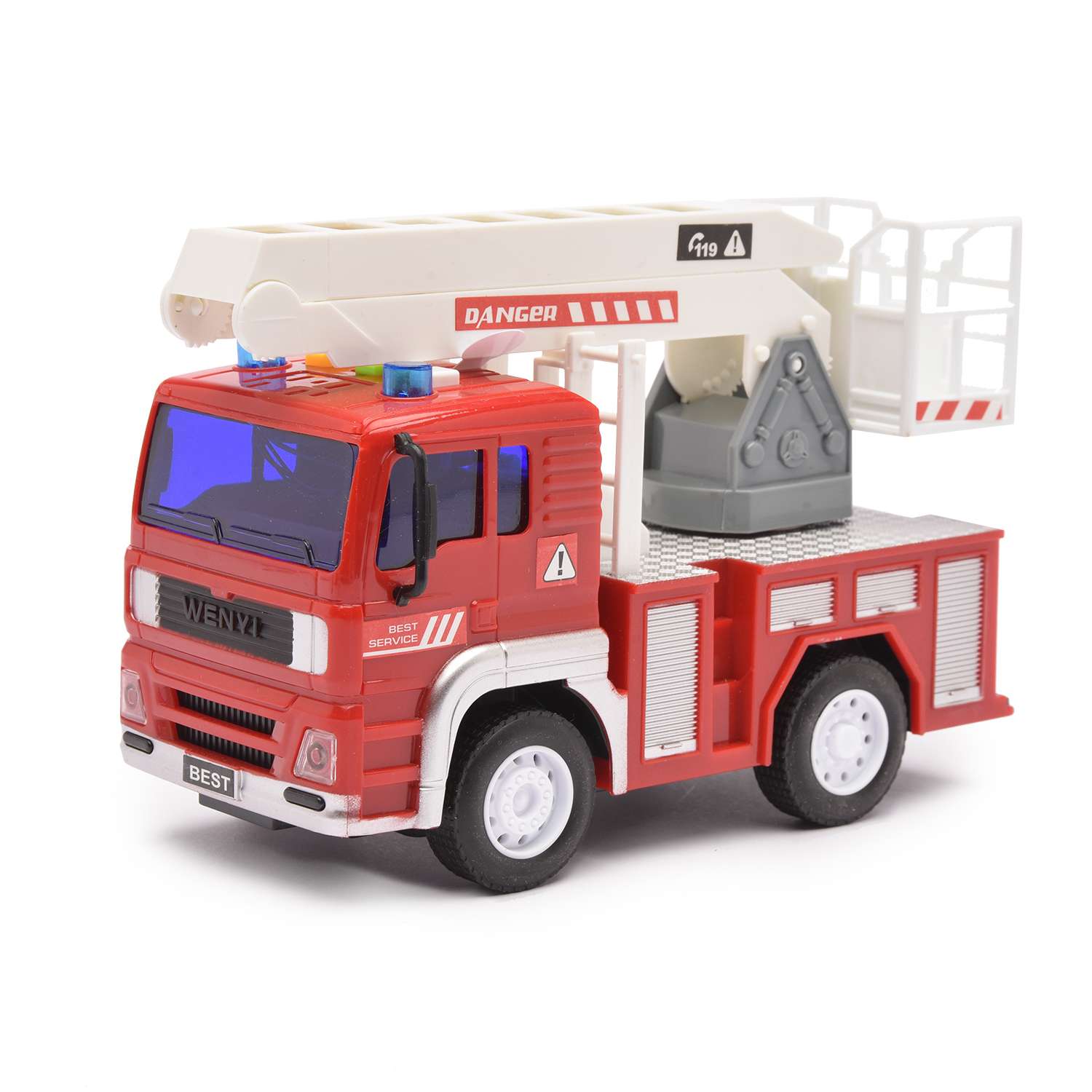 Пожарная машина Devik Toys c лестницей инерция (свет звук)1:20 3910554 - фото 1