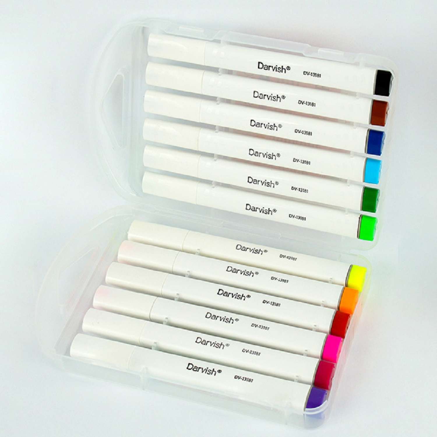 Фломастеры-кисти 12 цветов Darvish со штампами в пластиковом футляре для рисования - фото 7