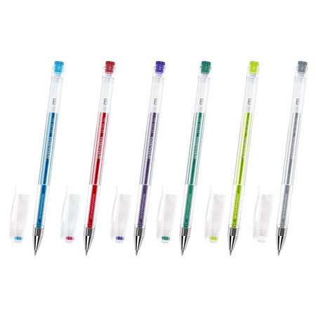 Ручки гелевые Brauberg цветные набор 6 штук для школы тонкие блестки
