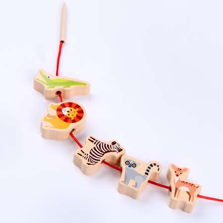 Детская игрушка Sima-Land деревянная 2 в1 балансир + шнуровка «Зверята» 18×9.5×10 см