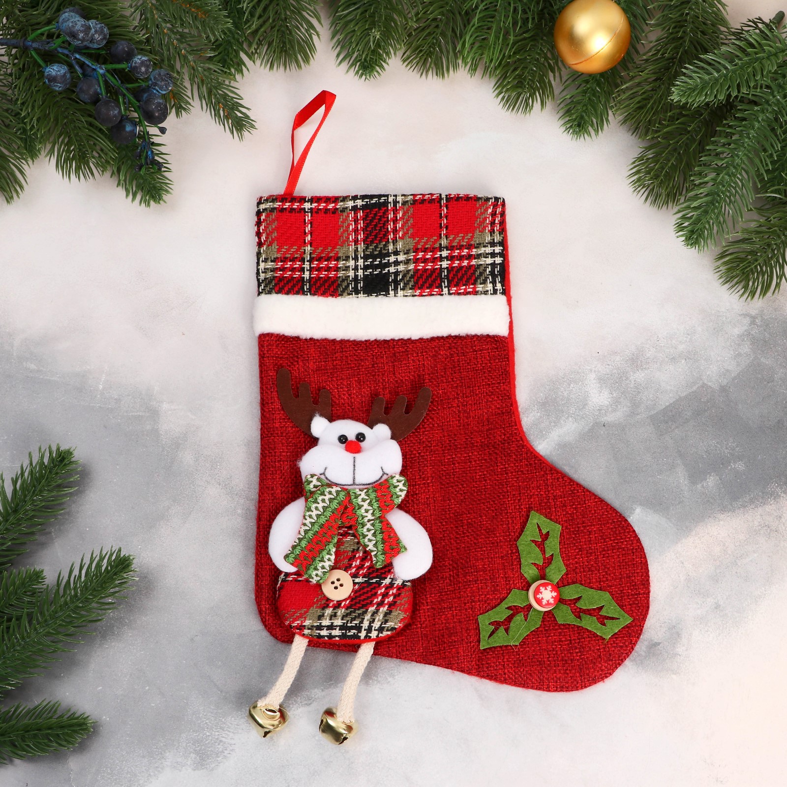 Носок Зимнее волшебство для подарков «Лосяш с длинными ножками» 19х25 см красный - фото 1
