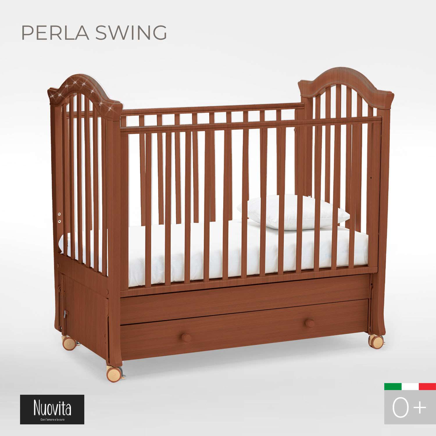 Детская кроватка Nuovita Perla Swing прямоугольная, продольный маятник (темный орех) - фото 2