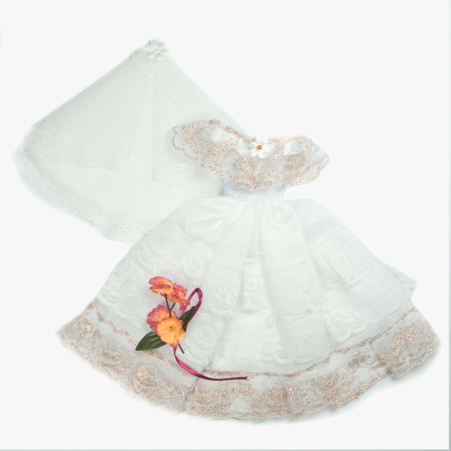 Одежда для кукол Модница Свадебное платье из шелка с фатой для куклы 29 см в ассортименте 1904 - фото 2
