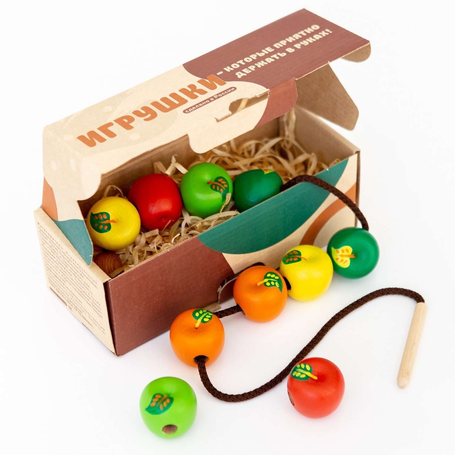 Игра-Шнуровка Mag Wood Яблочки Деревянные бусы для детей - фото 1
