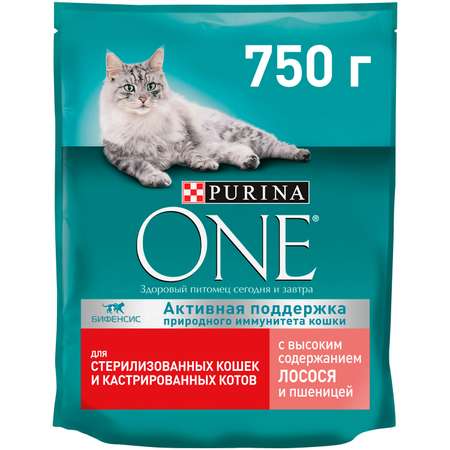 Корм для кошек Purina One при стерилизации и кастрации лосось-пшеница 750г