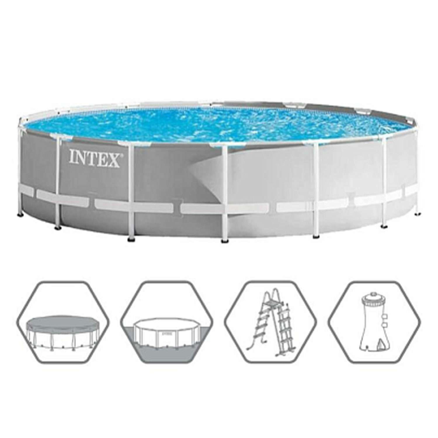 Бассейн каркасный INTEX круглый с лестницей настилом и фильтр-насосом 457х122 см от 6 лет - фото 3